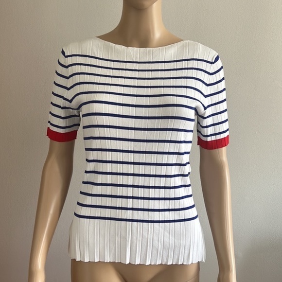 Christian Dior Stripe Short Sleeve Knit Top Size 10 - Picture 1 of 11